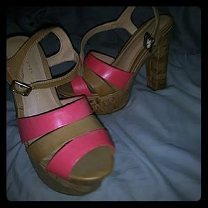 Pink and brown strappy heels